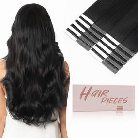 SEGO Tape In Hair Extensions Human Hair Jet Black 20 Inch New Upgrade Pro Remy Hair Longer Lifespan Double Weft Invisible Tape Ins Hair Halloween Gifts for Women Girls 50g/pack