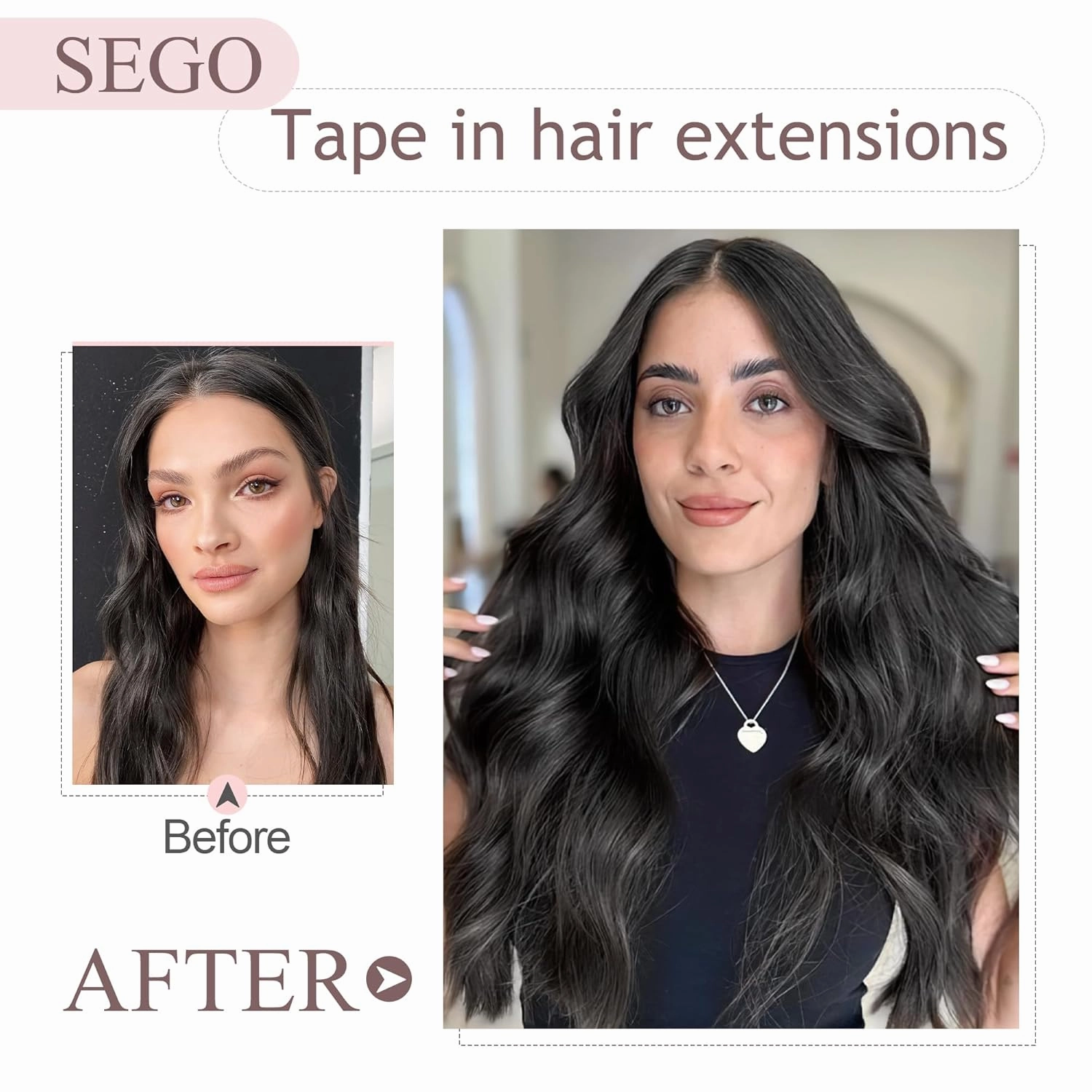 SEGO Tape In Hair Extensions Human Hair Jet Black 20 Inch New Upgrade Pro Remy Hair Longer Lifespan Double Weft Invisible Tape Ins Hair Halloween Gifts for Women Girls 50g/pack