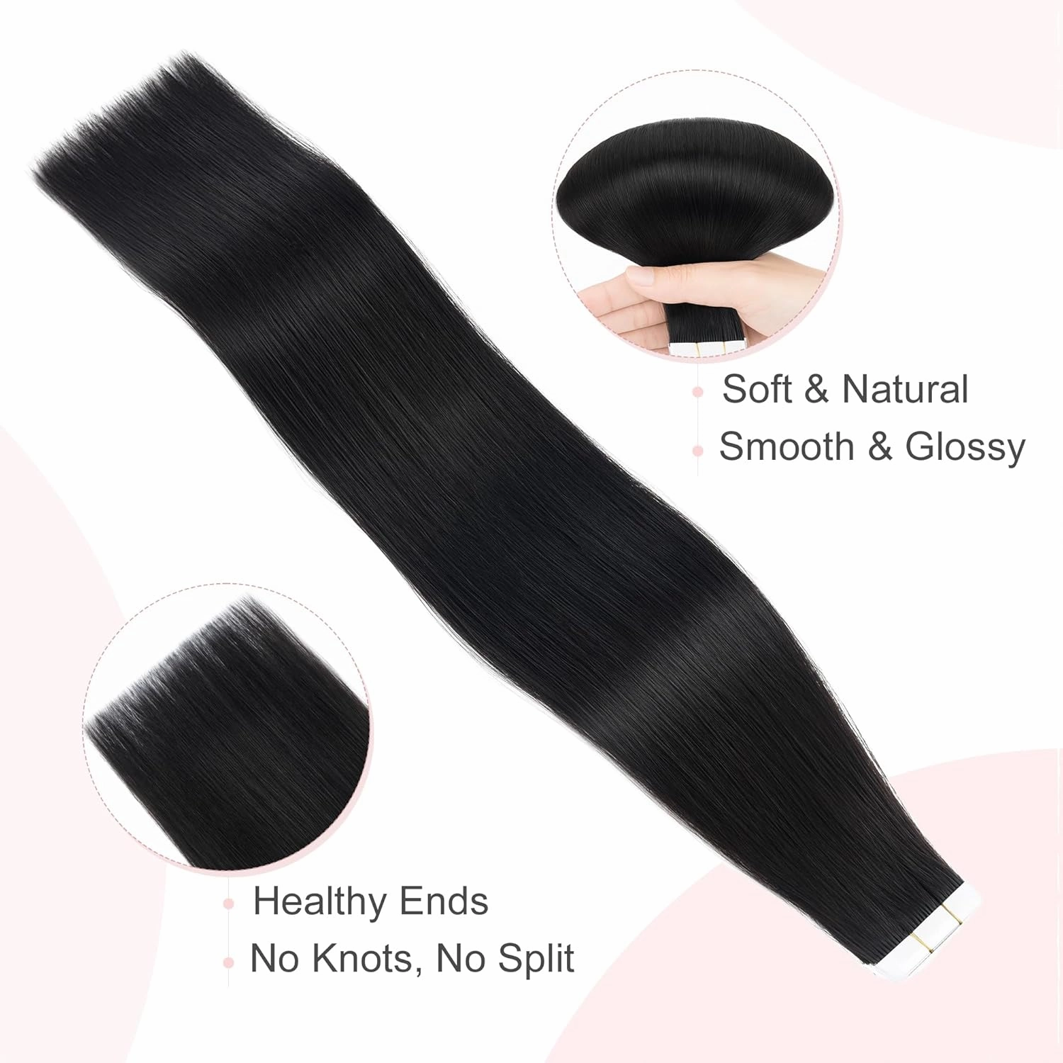 SEGO Tape In Hair Extensions Human Hair Jet Black 20 Inch New Upgrade Pro Remy Hair Longer Lifespan Double Weft Invisible Tape Ins Hair Halloween Gifts for Women Girls 50g/pack