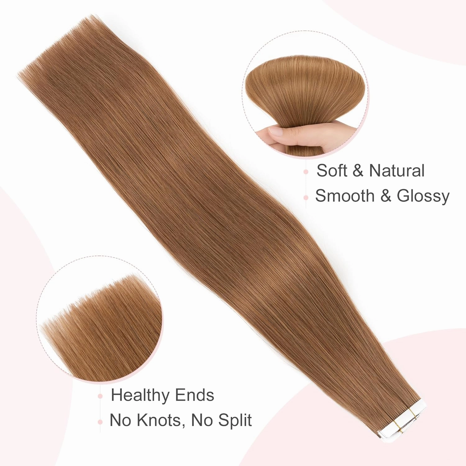 SEGO Tape In Hair Extensions Human Hair Light Brown 20 Inch New Upgrade Pro Remy Hair Longer Lifespan Double Weft Invisible Tape Ins Hair Halloween Gifts for Women Girls 50g/pack