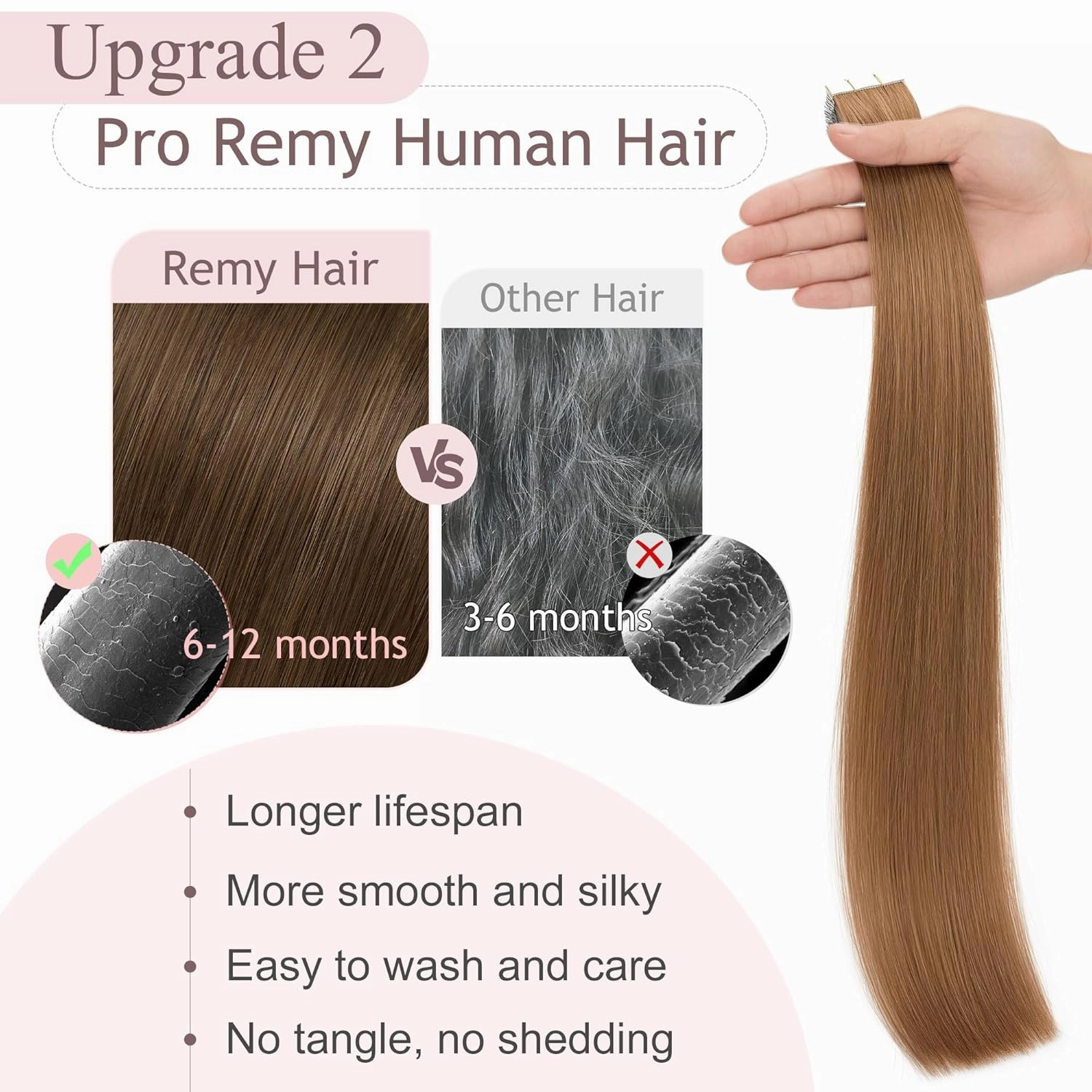 SEGO Tape In Hair Extensions Human Hair Light Brown 20 Inch New Upgrade Pro Remy Hair Longer Lifespan Double Weft Invisible Tape Ins Hair Halloween Gifts for Women Girls 50g/pack