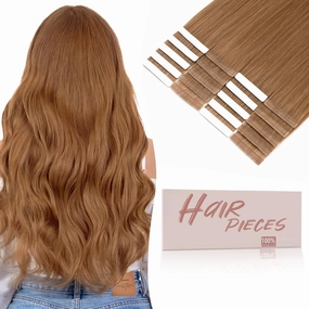 SEGO Tape In Hair Extensions Human Hair Light Brown 20 Inch New Upgrade Pro Remy Hair Longer Lifespan Double Weft Invisible Tape Ins Hair Halloween Gifts for Women Girls 50g/pack