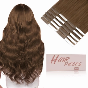 SEGO Tape In Hair Extensions Human Hair Medium Neutral Brown 20 Inch New Upgrade Pro Remy Hair Longer Lifespan Double Weft Invisible Tape Ins Hair Halloween Gifts for Women Girls 50g/pack