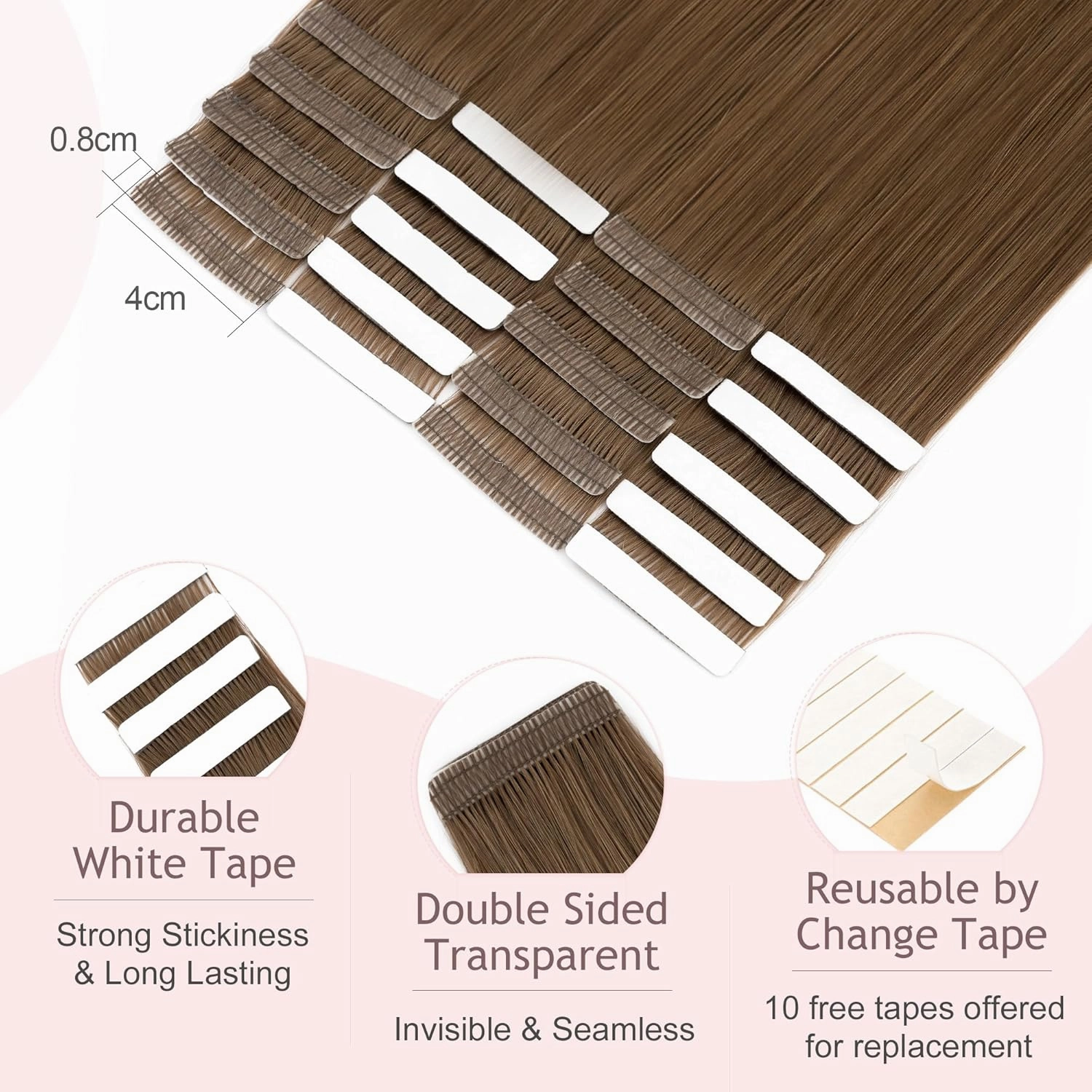 SEGO Tape In Hair Extensions Human Hair Medium Neutral Brown 20 Inch New Upgrade Pro Remy Hair Longer Lifespan Double Weft Invisible Tape Ins Hair Halloween Gifts for Women Girls 50g/pack