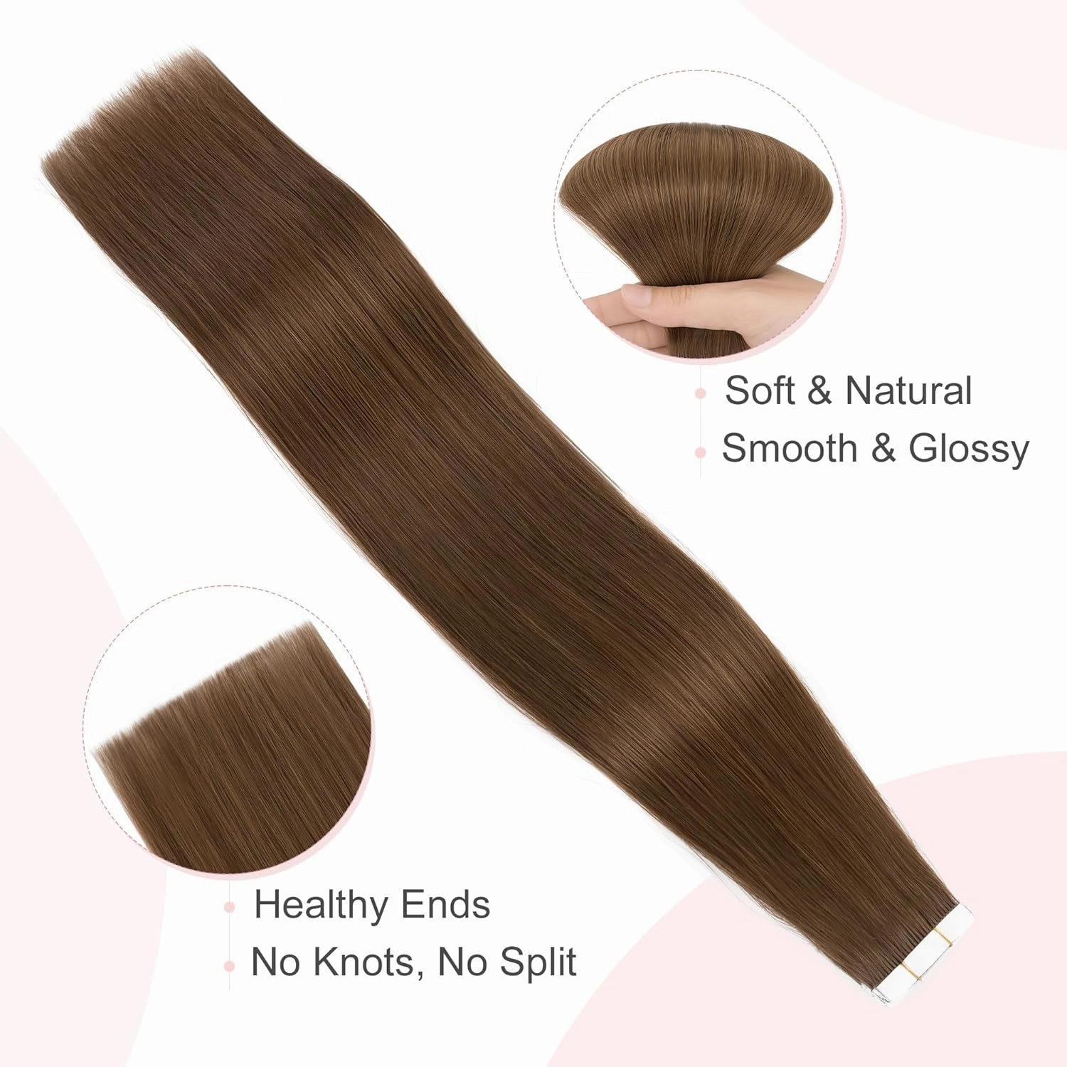 SEGO Tape In Hair Extensions Human Hair Medium Neutral Brown 20 Inch New Upgrade Pro Remy Hair Longer Lifespan Double Weft Invisible Tape Ins Hair Halloween Gifts for Women Girls 50g/pack