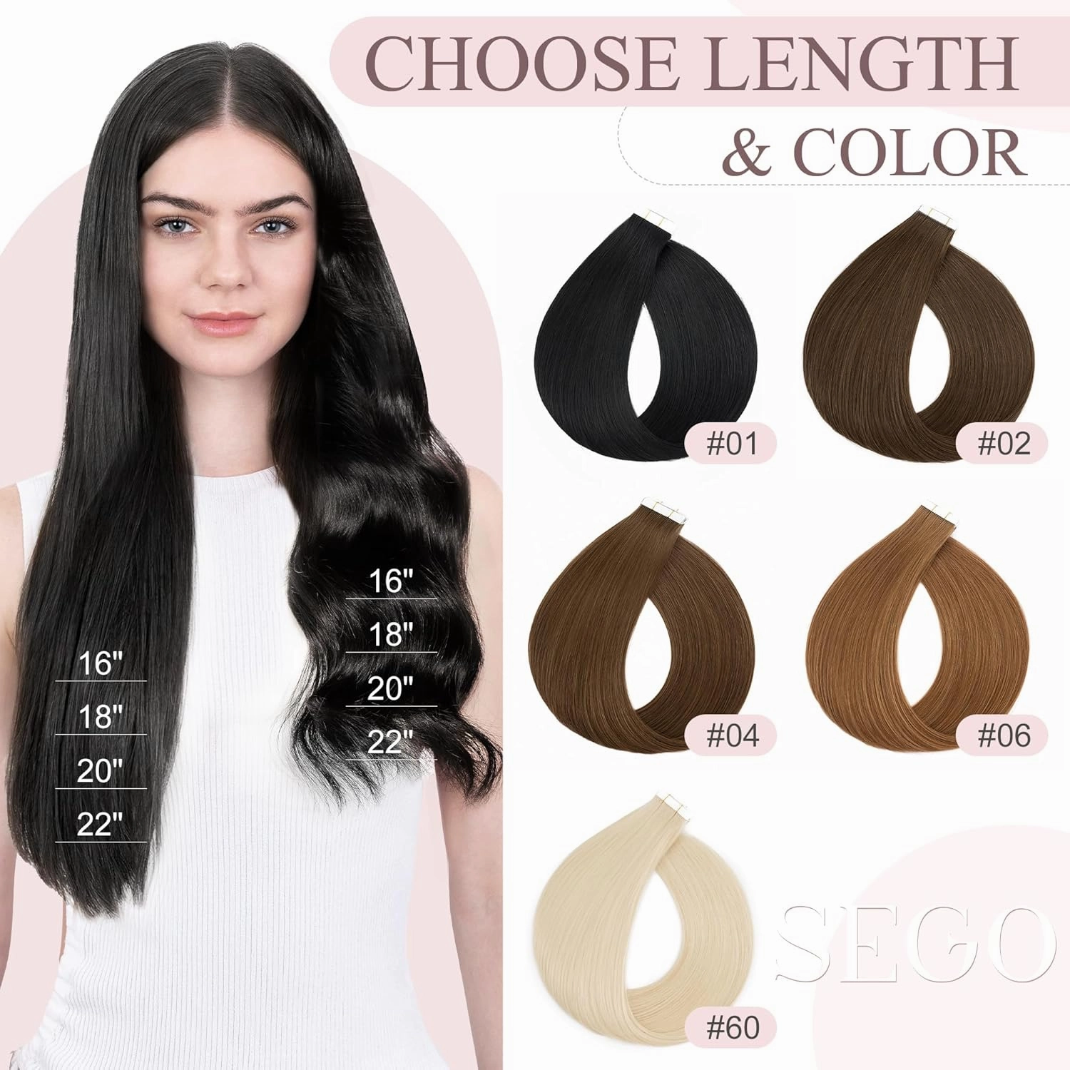 SEGO Tape In Hair Extensions Human Hair Medium Neutral Brown 20 Inch New Upgrade Pro Remy Hair Longer Lifespan Double Weft Invisible Tape Ins Hair Halloween Gifts for Women Girls 50g/pack