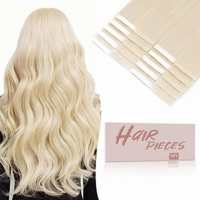 SEGO Tape In Hair Extensions Human Hair Platinum Blonde 20 Inch New Upgrade Pro Remy Hair Longer Lifespan Double Weft Invisible Tape Ins Hair Halloween Gifts for Women Girls 50g/pack