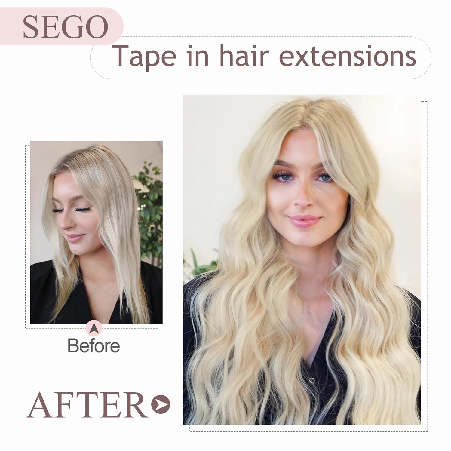 SEGO Tape In Hair Extensions Human Hair Platinum Blonde 20 Inch New Upgrade Pro Remy Hair Longer Lifespan Double Weft Invisible Tape Ins Hair Halloween Gifts for Women Girls 50g/pack