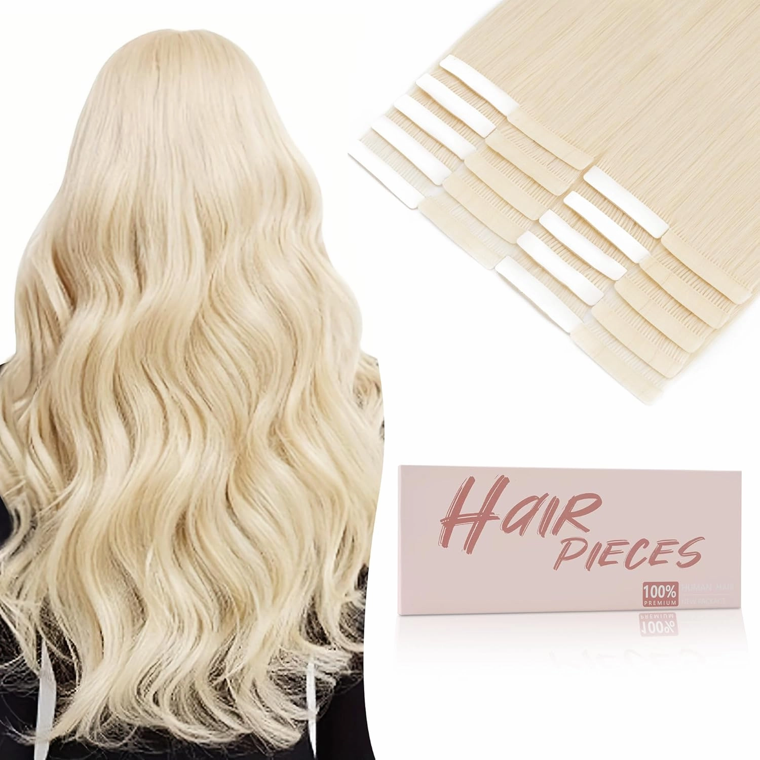 SEGO Tape In Hair Extensions Human Hair Platinum Blonde 20 Inch New Upgrade Pro Remy Hair Longer Lifespan Double Weft Invisible Tape Ins Hair Halloween Gifts for Women Girls 50g/pack
