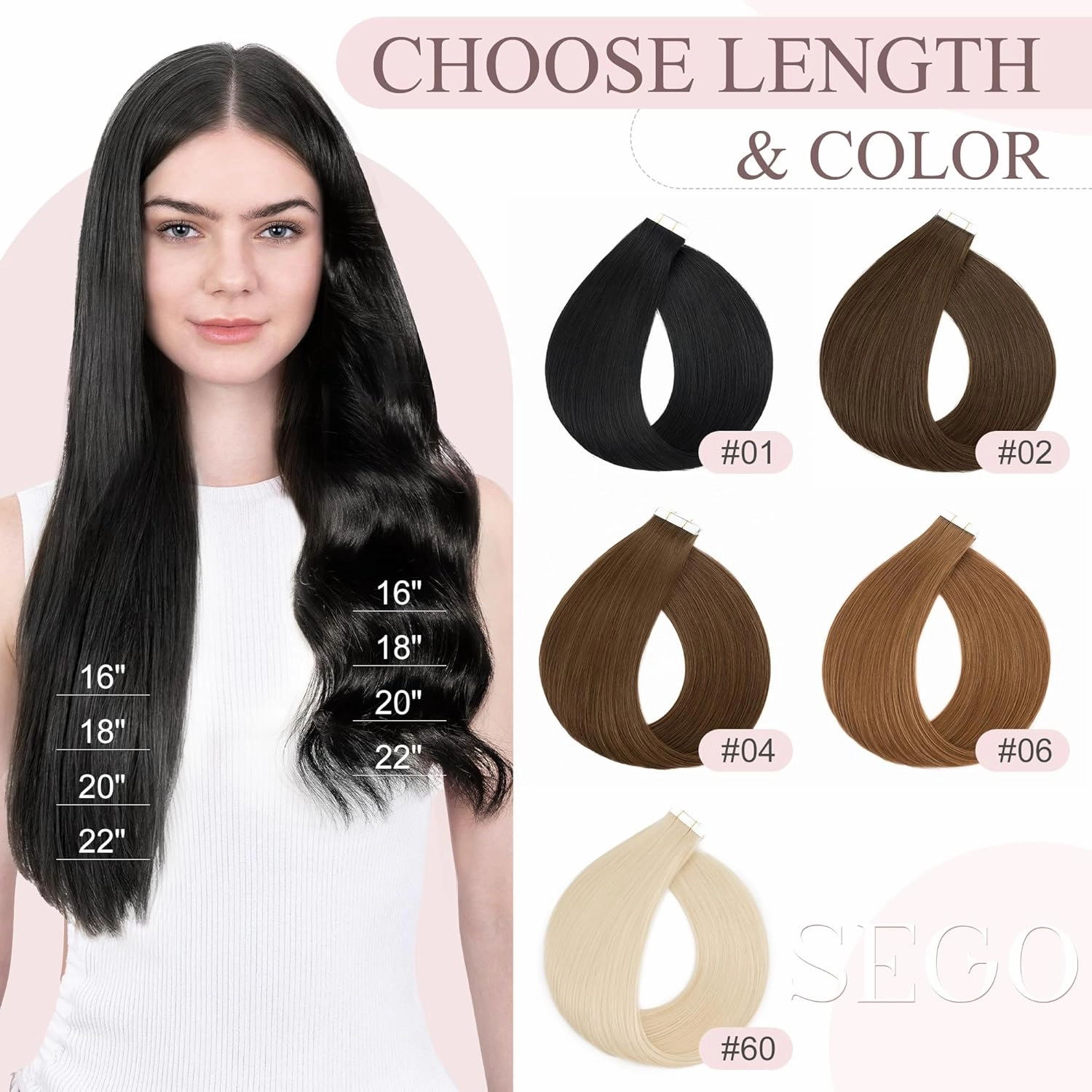 SEGO Tape In Hair Extensions Human Hair Platinum Blonde 20 Inch New Upgrade Pro Remy Hair Longer Lifespan Double Weft Invisible Tape Ins Hair Halloween Gifts for Women Girls 50g/pack