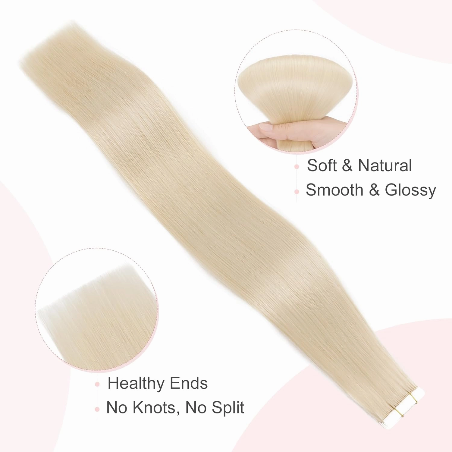 SEGO Tape In Hair Extensions Human Hair Platinum Blonde 20 Inch New Upgrade Pro Remy Hair Longer Lifespan Double Weft Invisible Tape Ins Hair Halloween Gifts for Women Girls 50g/pack