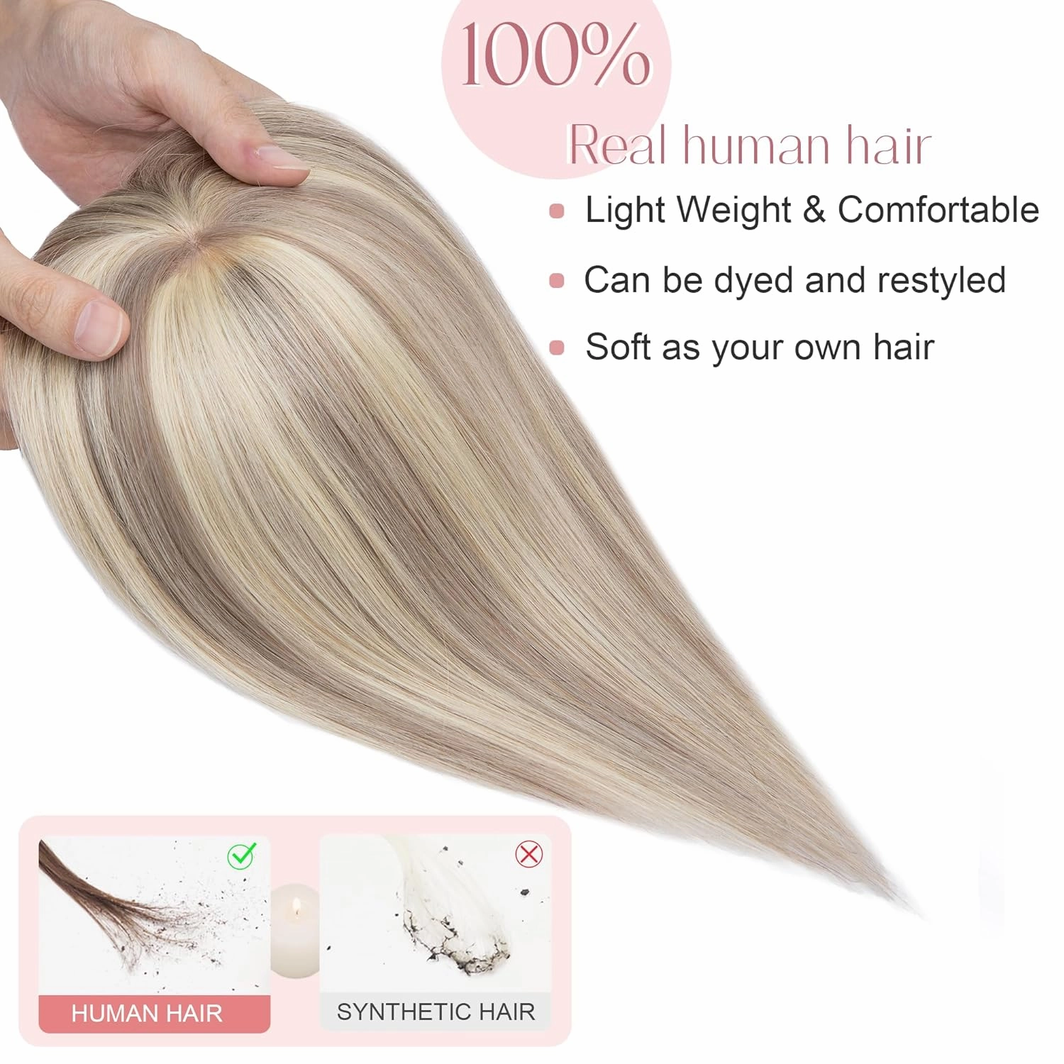 SEGO Toppers for Women Real Human Hair with Bangs Mono Base 14 Inch Clip In Wiglets Topper Pieces for Thinning-Hair /18YP613 Ash Grey&Bleach Blonde
