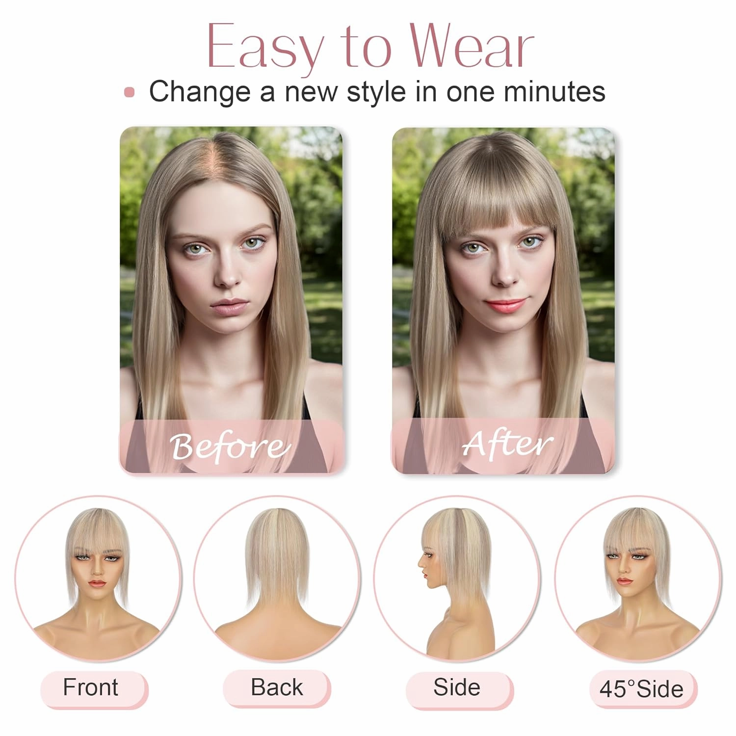 SEGO Toppers for Women Real Human Hair with Bangs Mono Base 14 Inch Clip In Wiglets Topper Pieces for Thinning-Hair /18YP613 Ash Grey&Bleach Blonde