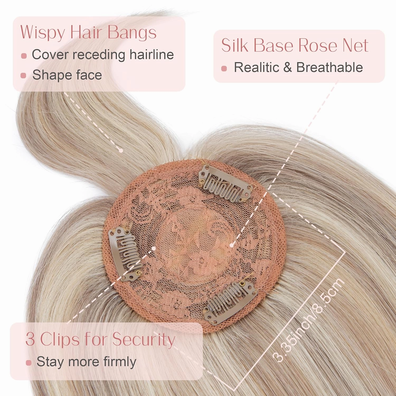 SEGO Toppers for Women Real Human Hair with Bangs Mono Base 14 Inch Clip In Wiglets Topper Pieces for Thinning-Hair /18YP613 Ash Grey&Bleach Blonde