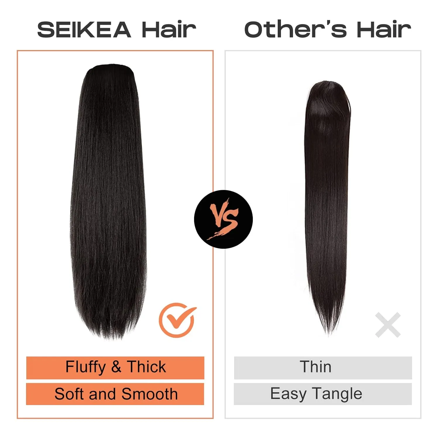 SEIKEA 28" Ponytail Extensions Drawstring Long Straight Fake Pony Tail Natural Soft Clip in Hair Extension Synthetic Heat Resistant Hairpiece - Ash Brown with Platinum Blonde Hightlights
