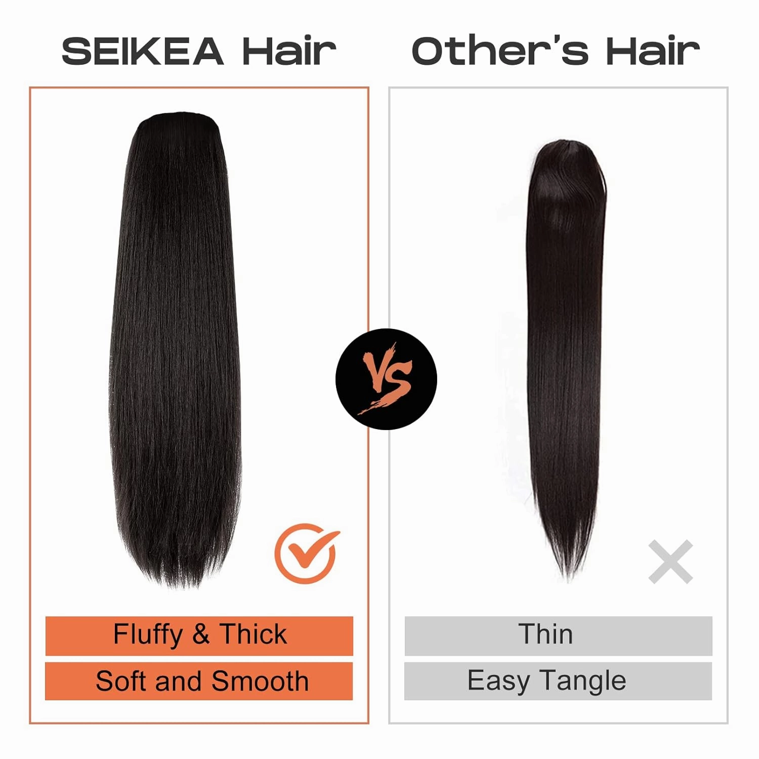 SEIKEA 28" Ponytail Extensions Drawstring Long Straight Fake Pony Tail Natural Soft Clip in Hair Extension Synthetic Heat Resistant Hairpiece - Black Brown