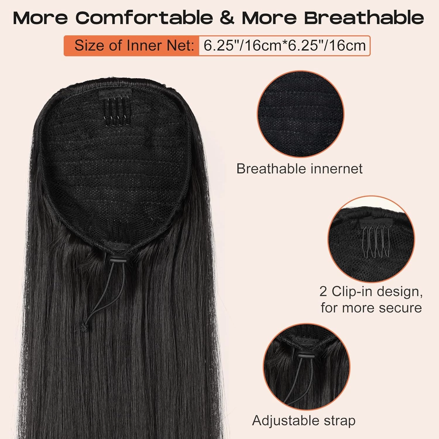 SEIKEA 28" Ponytail Extensions Drawstring Long Straight Fake Pony Tail Natural Soft Clip in Hair Extension Synthetic Heat Resistant Hairpiece - Black Brown
