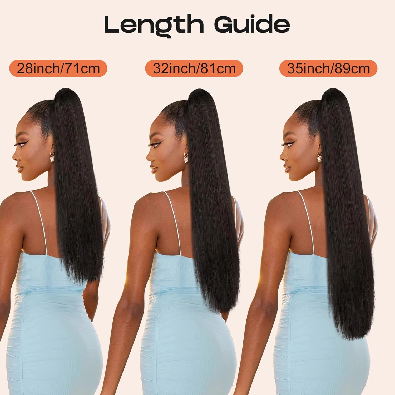 SEIKEA 28" Ponytail Extensions Drawstring Long Straight Fake Pony Tail Natural Soft Clip in Hair Extension Synthetic Heat Resistant Hairpiece - Black Brown