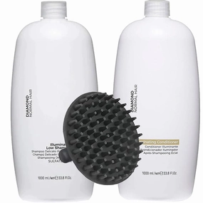 Semi DiLino Diamond Illuminating Shampoo & Conditioner 1 Liter Duo Set   M Hair Designs Scalp Brush – Shine Enhancing Haircare for Radiance & Softness