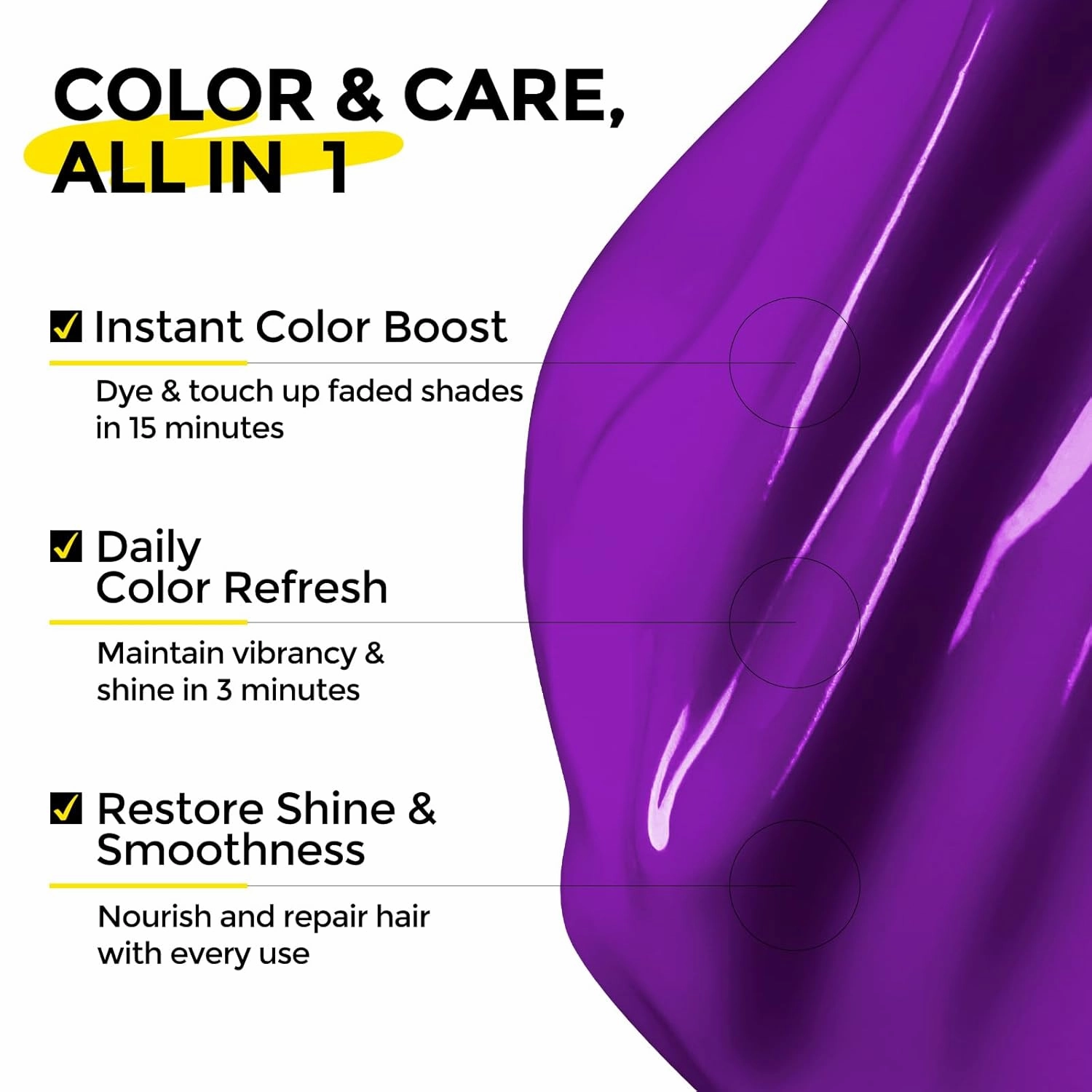 Semi Permanent Hair Color - 6 oz Color Depositing Conditioner with Shea Butter & Almond Oil- Color Conditioner Depositing Hair Mask - Vegan, Paraben, Ammonia & Sulfate Free - Purple