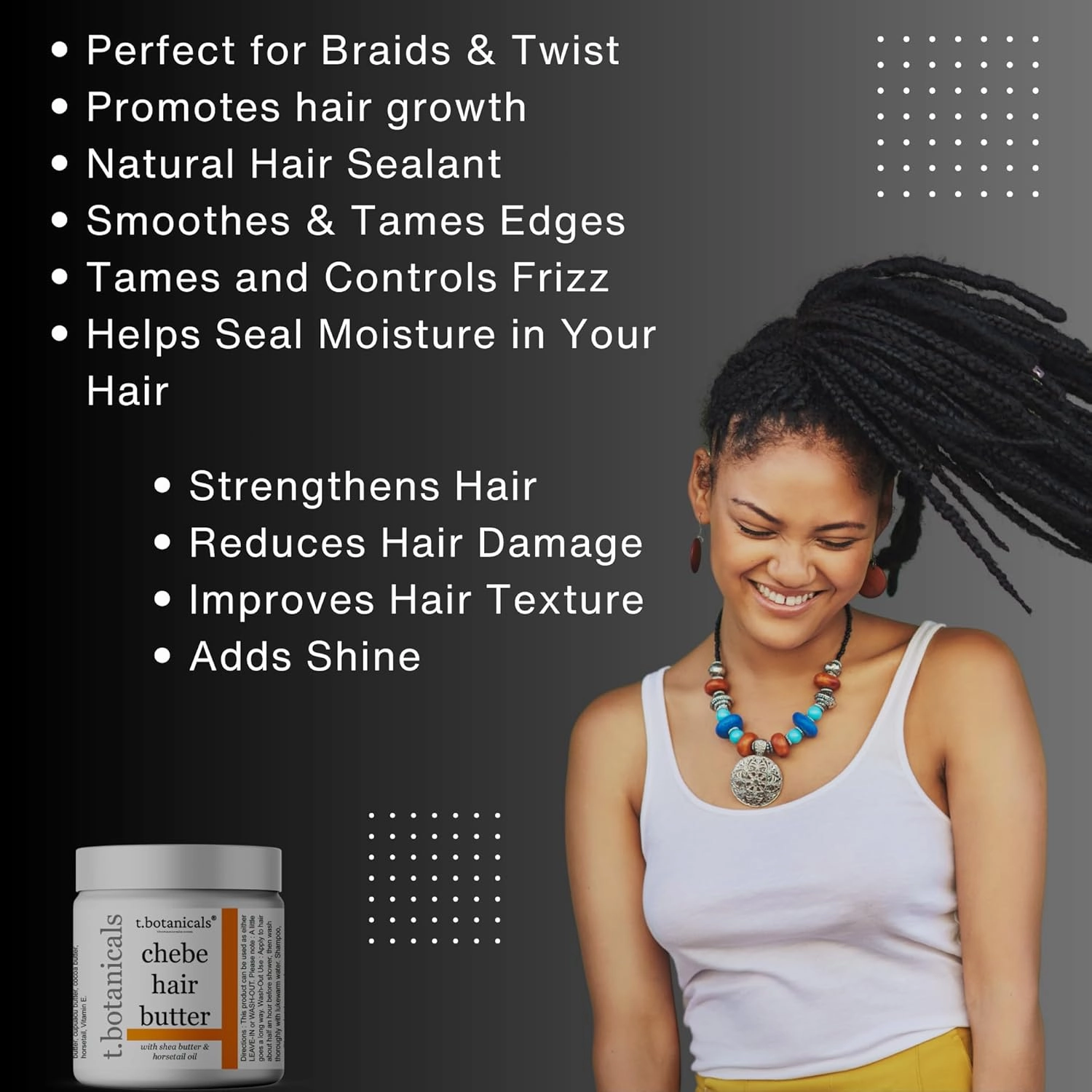 Set of Chebe Butter and Chebe Leave In Conditioner Lustrous Locks Promote Longer Stronger Hair Growth Thickening Eliminate Hair Breakage Infused with Chebe Powder made in USA (Unscented, 4 oz each)
