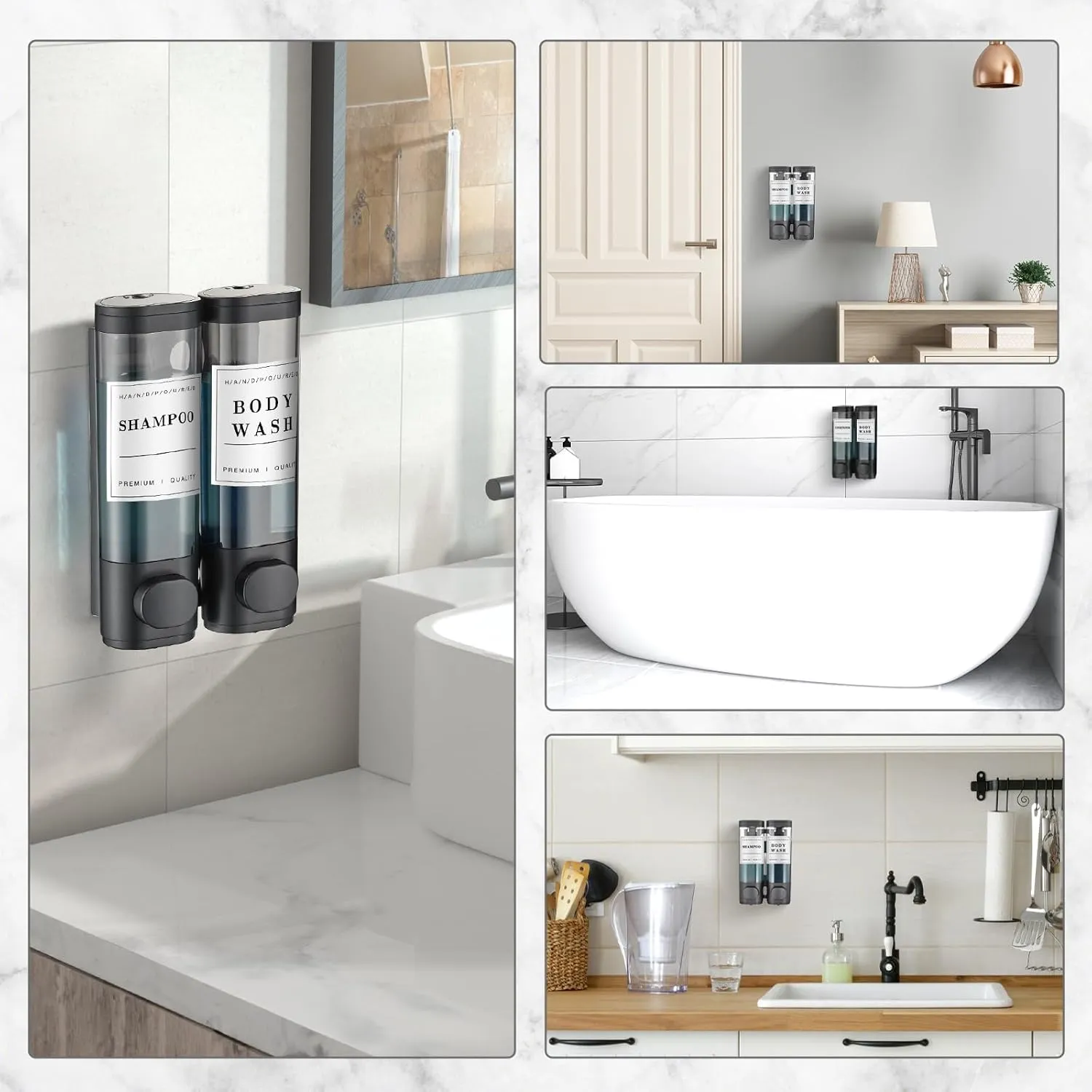Shampoo and Conditioner Dispenser,Unisense Shower Soap Dispenser 2 Chamber No Drill Wall-Mounted Shampoo Dispenser for Shower Wall Mounted Shower Dispenser for Bathroom Hotel Large Capacity,Black
