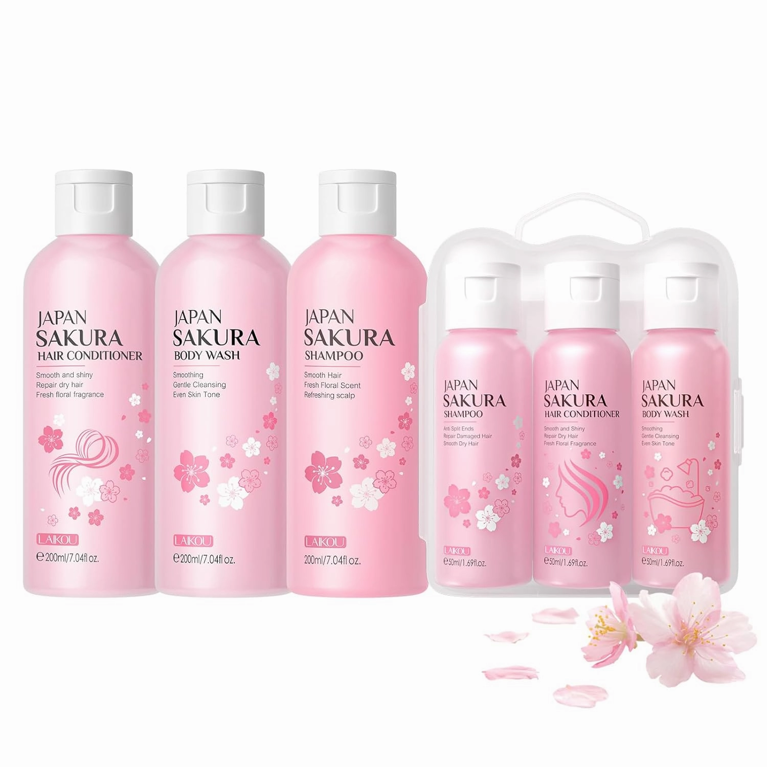 Shampoo and Conditioner Set with Body Wash and Travel Size 3-in-1 Set, Shampoo and Conditioner for Women, Routine Shampoo for Dry Hair 7.04 Fl Oz 3Pcs and 1.69 Fl Oz 3pcs