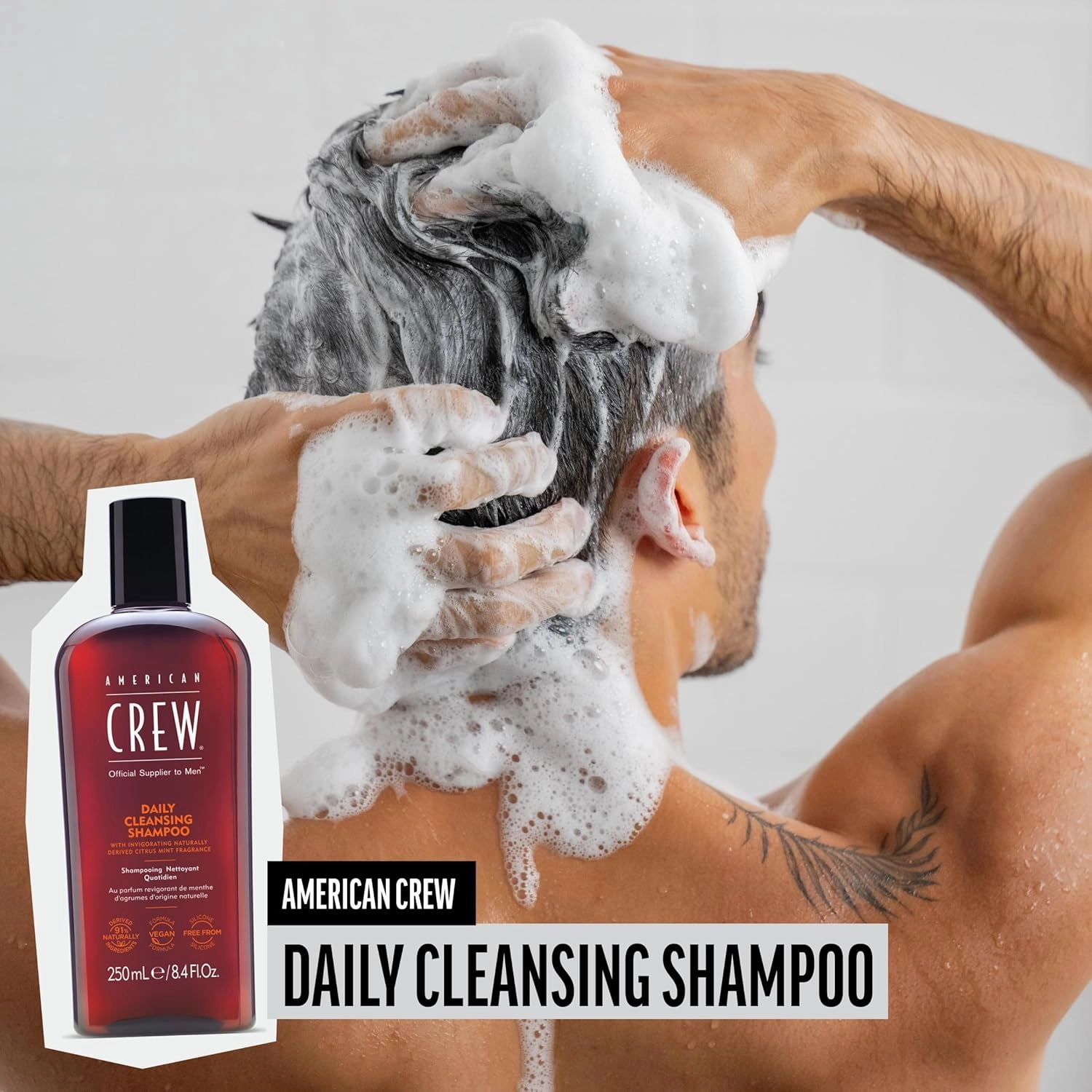 Shampoo for Men by American Crew, Daily Cleanser, Naturally Derived, Vegan Formula, Citrus Mint Fragrance, 15.2 Fl Oz