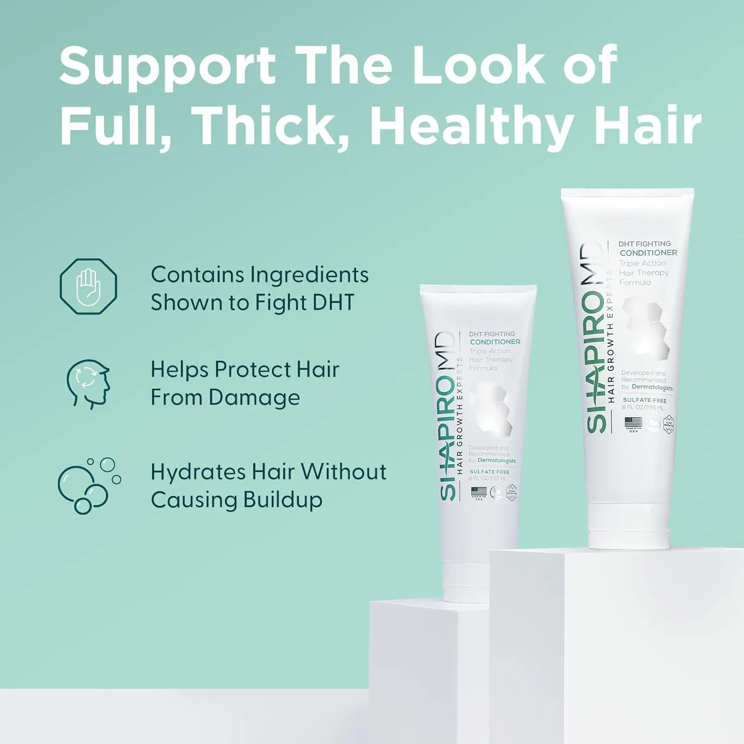 Shapiro MD Hair Growth Experts Hair Loss Conditioner, DHT Fighting Vegan Formula for Thinning Hair Developed by Dermatologists, Experience Healthier, Fuller and Thicker Looking Hair, 1 Month Supply