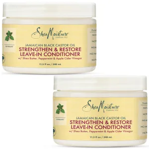 Shea Moisture Leave in Conditioner with Jamaican Black Castor Oil for Hair Growth, Strengthen & Restore, Vitamin E, Curly Hair Products Safe for use on Hair Color, Family Size, 11.5 Oz (Pack of 2)