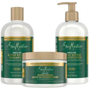 SheaMoisture Bond Repair Shampoo, Conditioner & Leave-In Bundle – Amla Oil Treatment for Dry, Damaged Hair, Anti-Frizz Products for Curly Hair