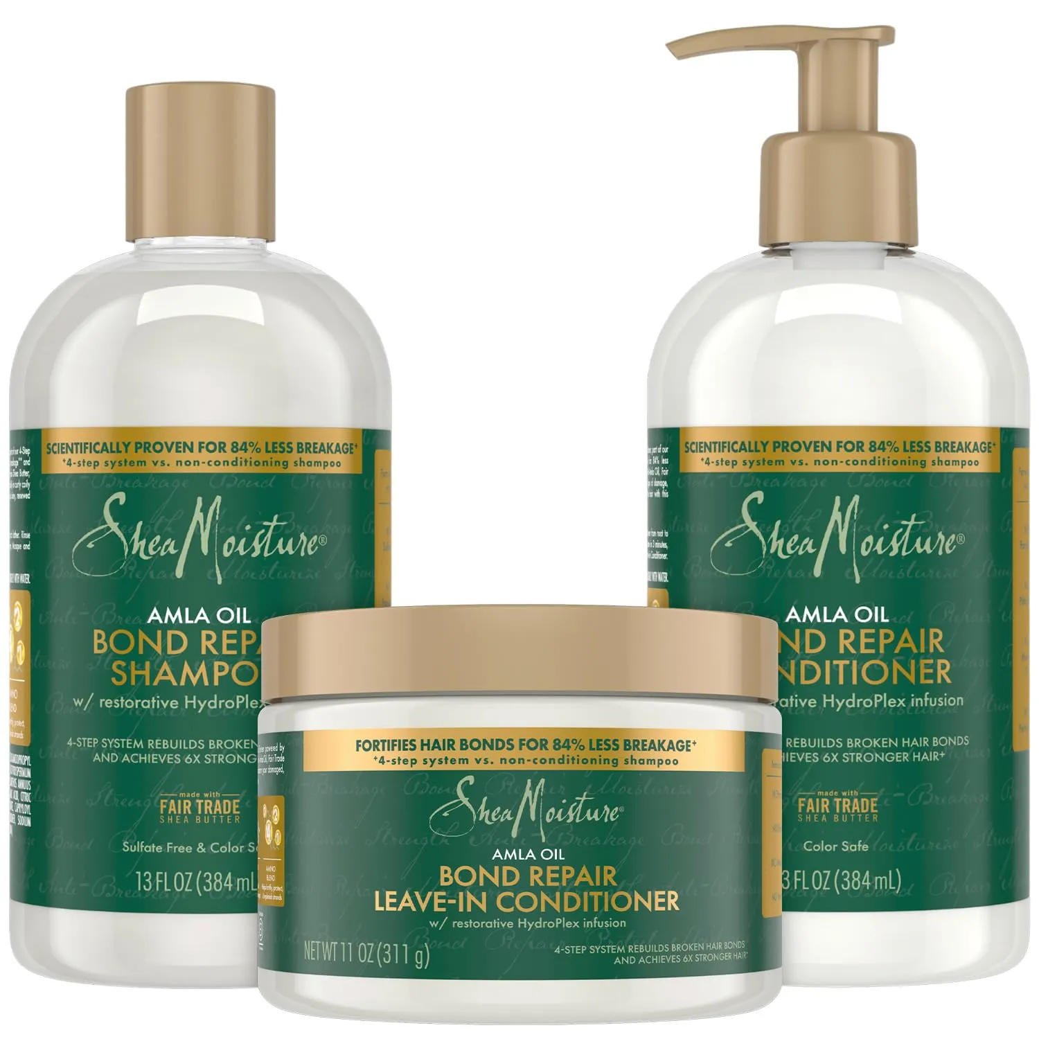 SheaMoisture Bond Repair Shampoo, Conditioner & Leave-In Bundle – Amla Oil Treatment for Dry, Damaged Hair, Anti-Frizz Products for Curly Hair