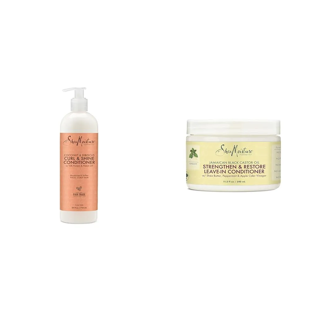 SheaMoisture Coconut and Hibiscus Conditioner for Dry Curly Hair Coconut, 24 Fl Oz & Jamaican Black Castor Oil Leave In Conditioner For Damaged Hair 100% Pure To Soften And Detangle 11.5oz
