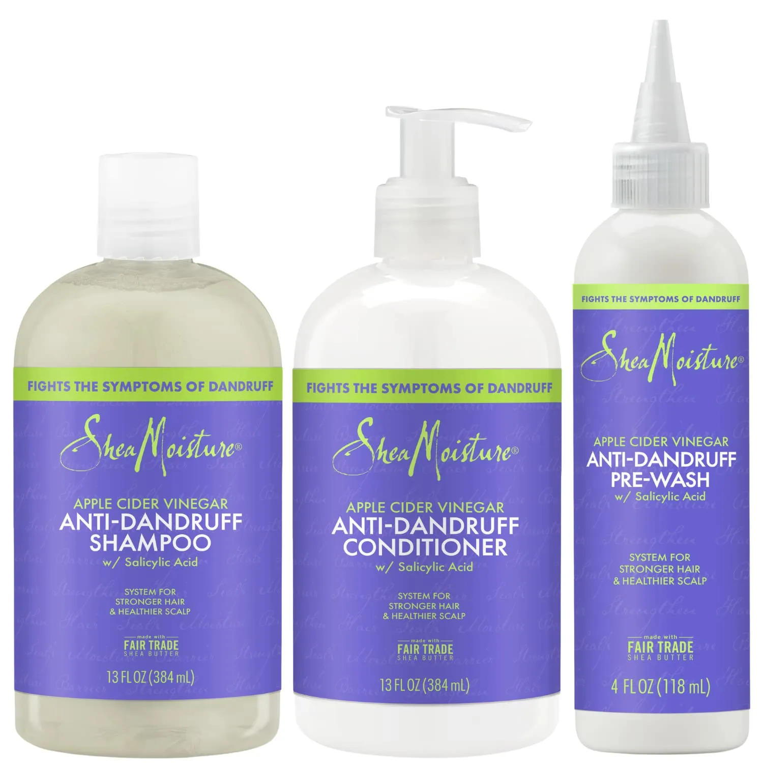 SheaMoisture Dandruff Shampoo (12 Oz)   Conditioner (12 Oz)   Pre-Wash (4 Oz) Anti-Dandruff 3pc Bundle with Salicylic Acid & Vitamin B3, Apple Cider Vinegar