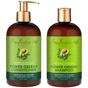 SheaMoisture Power Greens Curly Hair Shampoo and Conditioner Dry Hair Moringa Avocado to moisturize, 13 Fl Oz (Pack of 2)