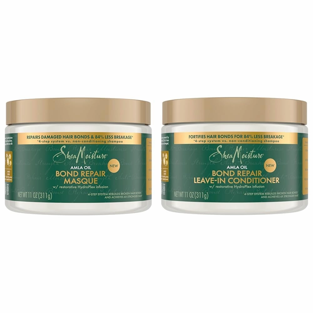 SheaMoisture Bond Repair Masque and Leave-In Conditioner Bundle with Amla Oil, 11 oz Each to Strengthen, Repair and Hydrate Curly Hair