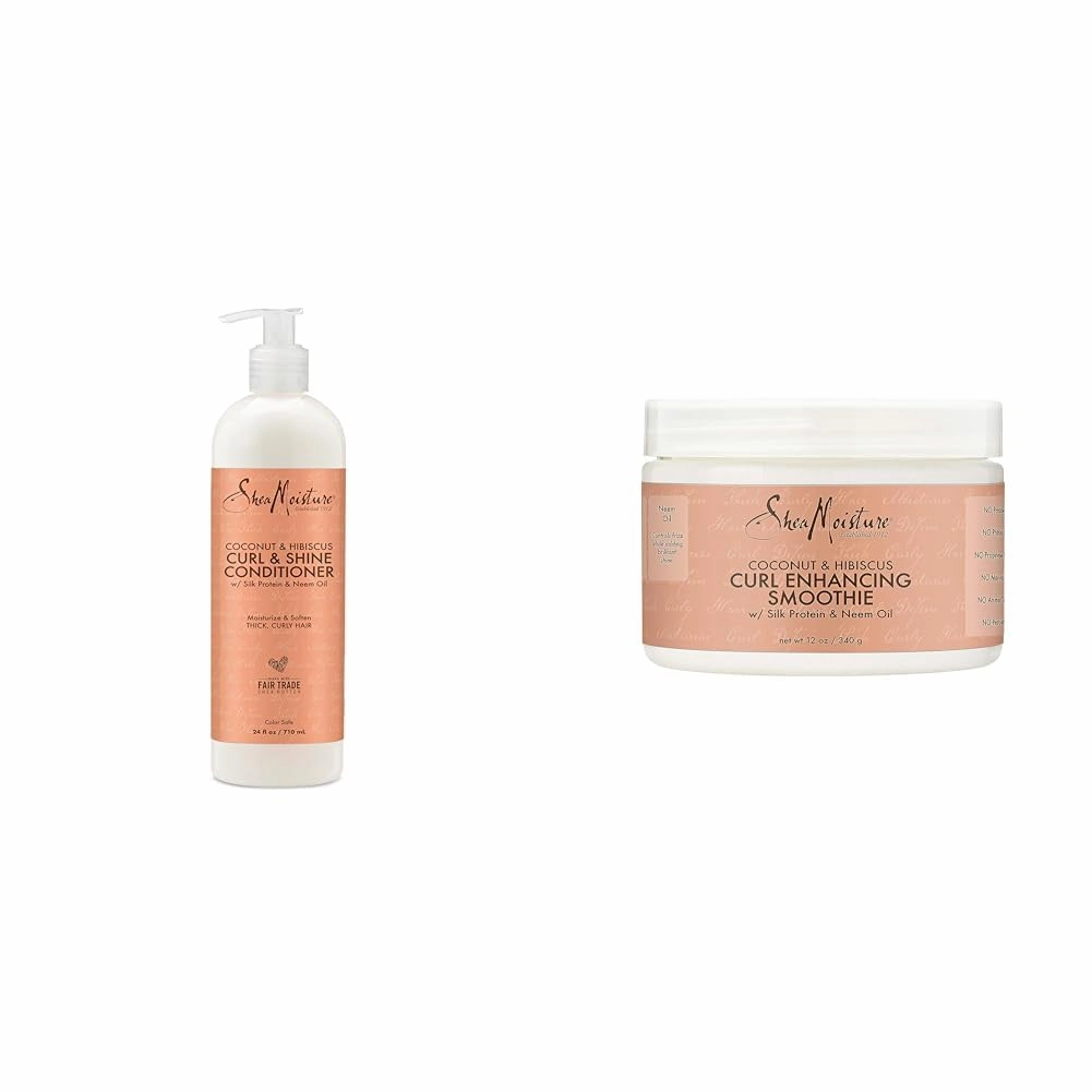SheaMoisture Coconut and Hibiscus Conditioner for Dry Curly Hair Coconut and Hibiscus Sulfate Free & Smoothie Curl Enhancing Cream for Thick, Curly Hair Coconut and Hibiscus Sulfate