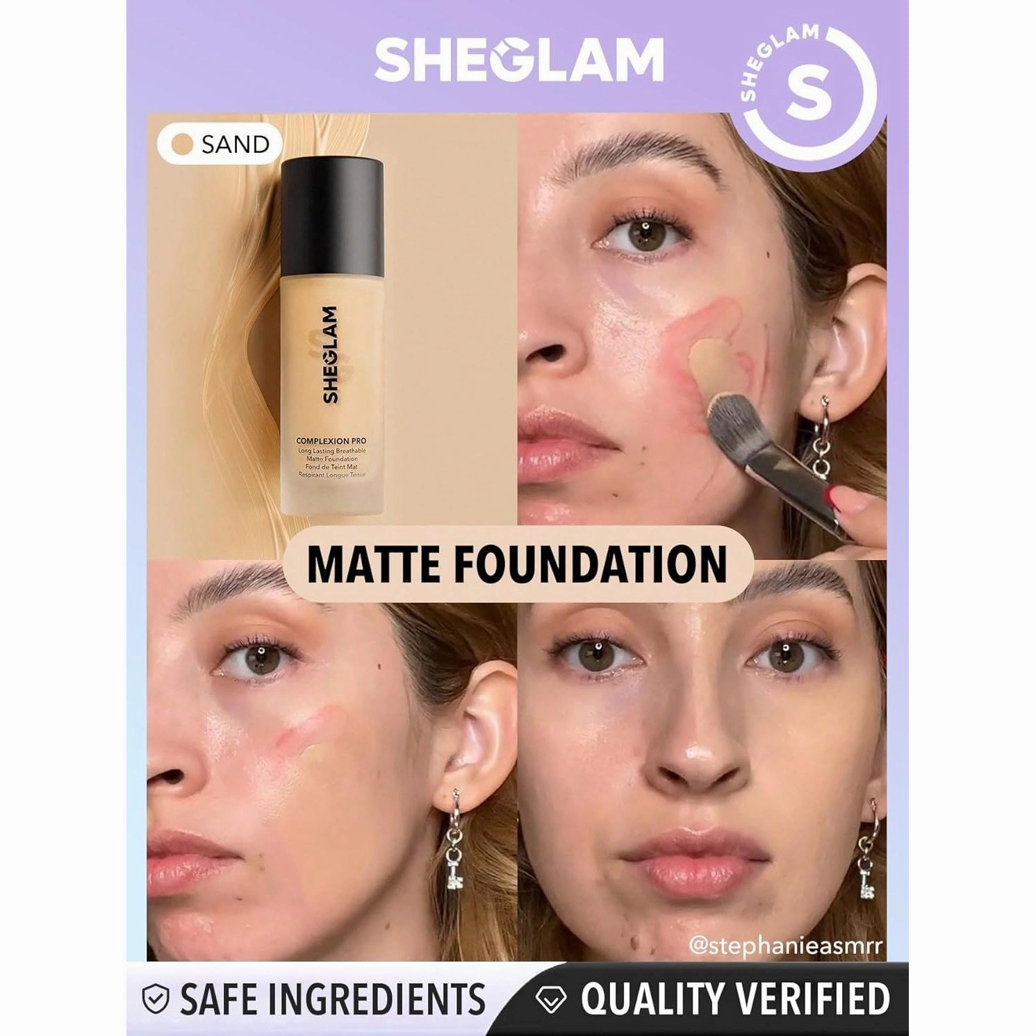 SHEGLAM Full Coverage Foundation Makeup Long Lasting Waterproof Matte Dewy Liquid Foundation - Sand