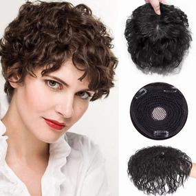 Short Wave Human Hair Toppers 7 Inch Clip in Top Hair Pieces for Women,4.7"x4.7" Silktop Base Remy Human Hair Wiglet Hairpiece for Thinning Hair 1# Jet Black