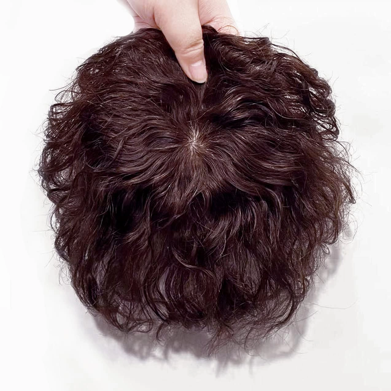 Short Wave Human Hair Toppers 7 Inch Clip in Top Hair Pieces for Women,4.7"x4.7" Silktop Base Remy Human Hair Wiglet Hairpiece for Thinning Hair 2/99# Dark burgundy