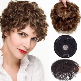 Short Wave Human Hair Toppers 7 Inch Clip in Top Hair Pieces for Women,4.7"x4.7" Silktop Base Remy Human Hair Wiglet Hairpiece for Thinning Hair 3# Light Brown