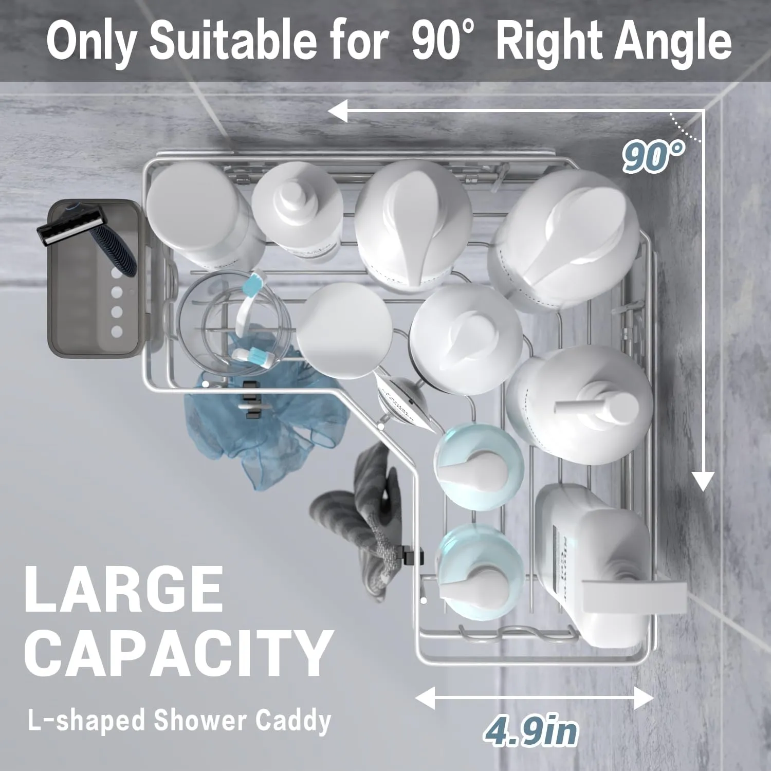 Shower Caddy Corner Organizer Shelf: 2Pack Adhesive Shelf Essentials - No Drilling Stainless Steel Storage Rack with Hooks and Toothpaste Holder Accessories for Bathroom