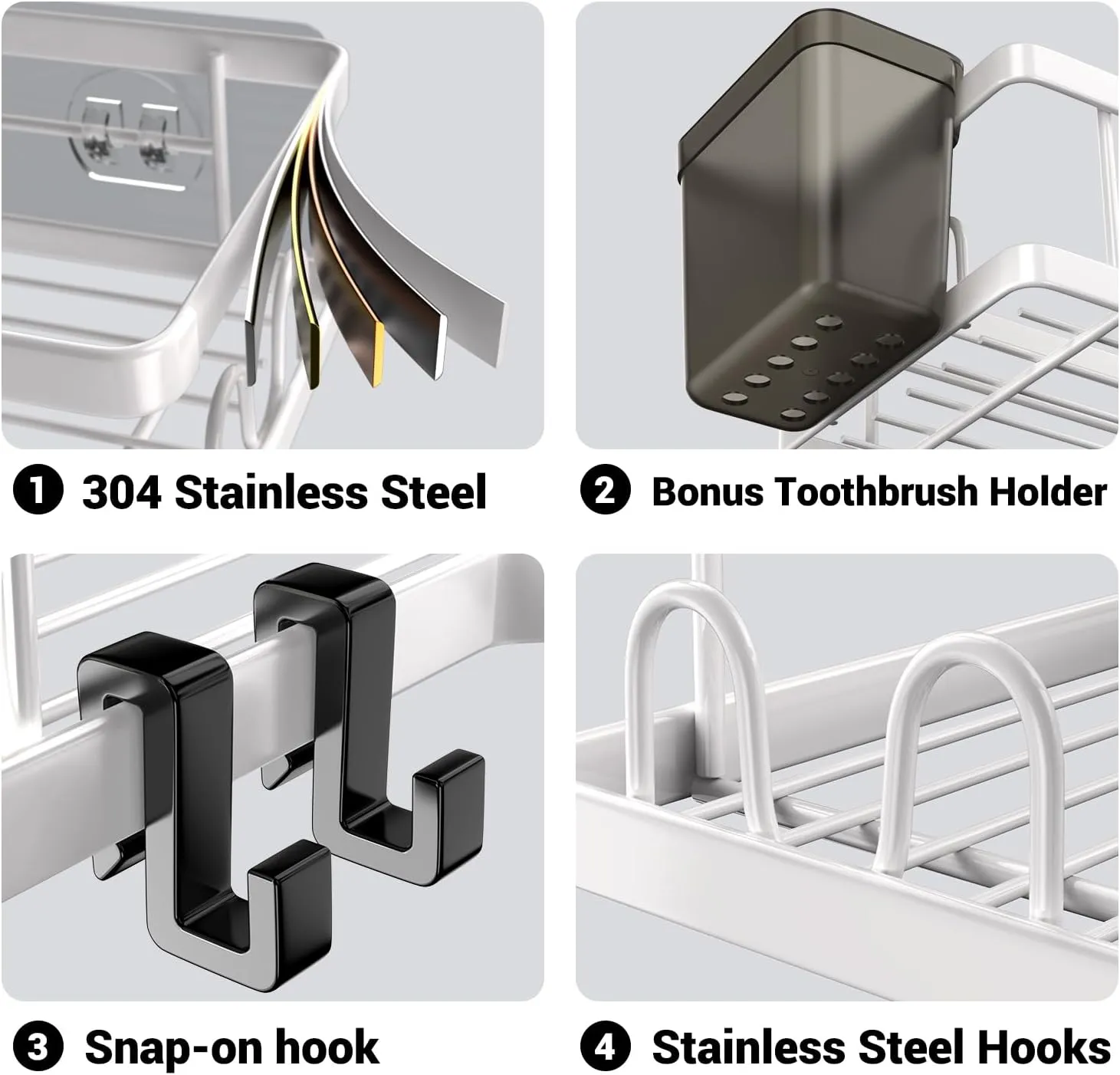 Shower Caddy Corner Organizer Shelf: 2Pack Adhesive Shelf Essentials - No Drilling Stainless Steel Storage Rack with Hooks and Toothpaste Holder Accessories for Bathroom