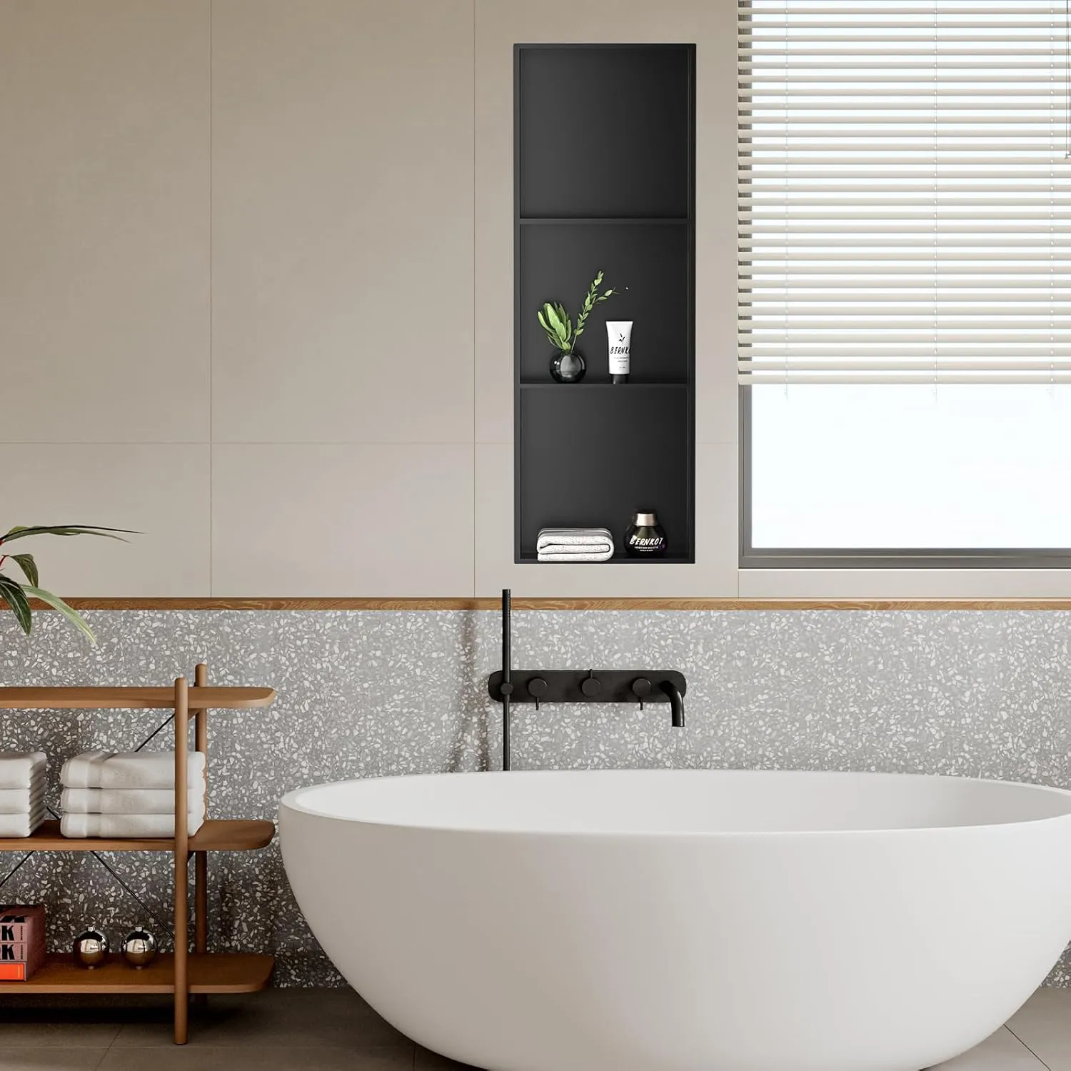 Shower Niche 8" X 36" Black, 3 Shelves Wall Niche Stainless Steel Recessed Shower Shelf for Bathroom Storage, No Tile Needed Over Mount Installation