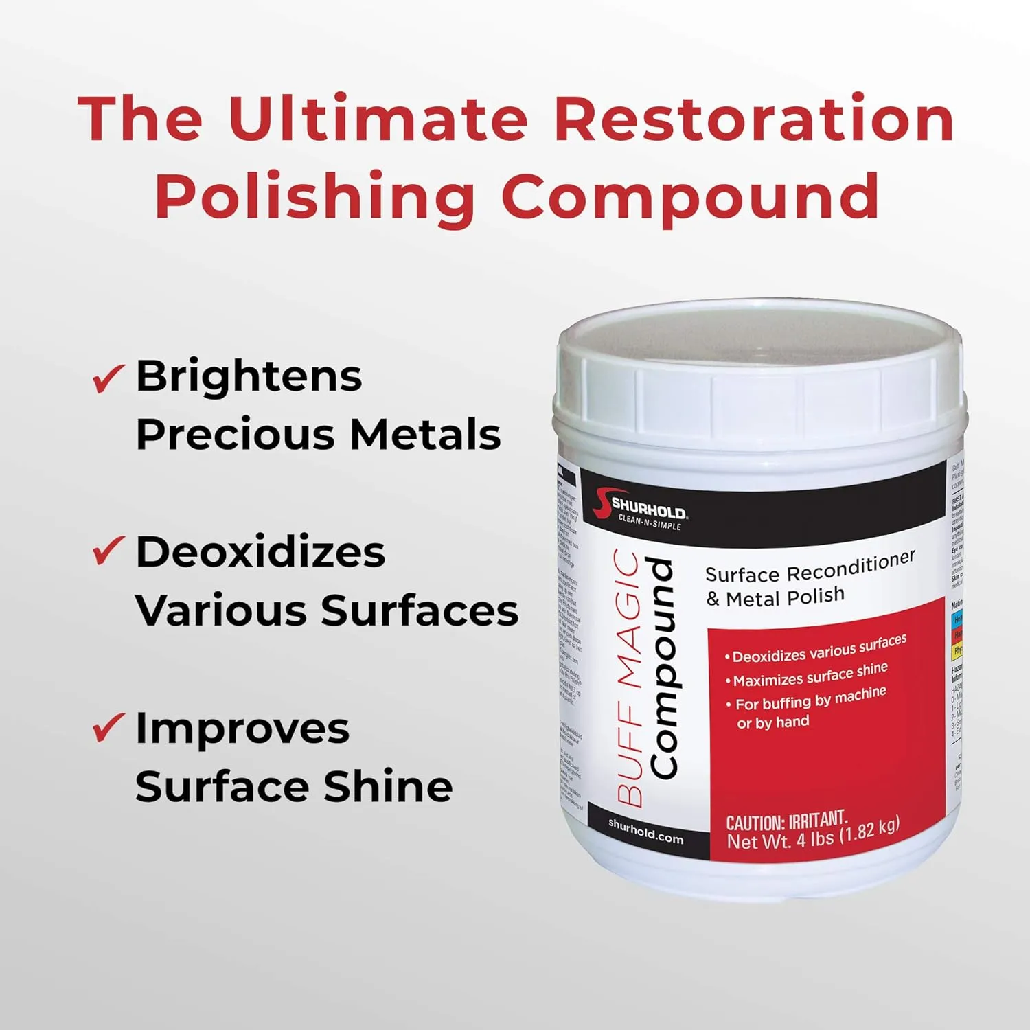 Shurhold Buff Magic Compound - Ultimate Restoration for Oxidation & Rust | Buffing & Polishing Pads for Metal & Gelcoat, Pink - 4 lbs