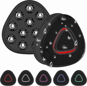 Silicone Face Scrubber   Ice Roller Balls for Face,2 in 1 Electric Face Body Cleansing Brush/with Lights/Microcurrent/Dry-Cleansing/Massage, Daily Skin Care for Lift & Tighten & DePuff