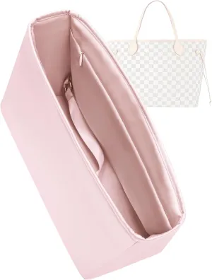 Silk Purse Organizer for Neverfull-PM/MM/GM,Luxury Handbag Insert,Designer Bag Accessorie(MM with Zipper,Pink)