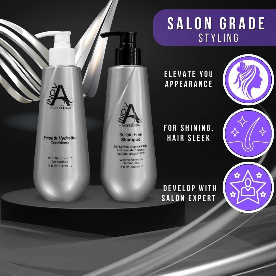 Silk Keratin Shampoo & Conditioner Set - Smooth Protection Sulfate-Free Shampoo & Smooth Hydration Conditioner, 11 Ounce - 2 Count (Pack of 1), Grey