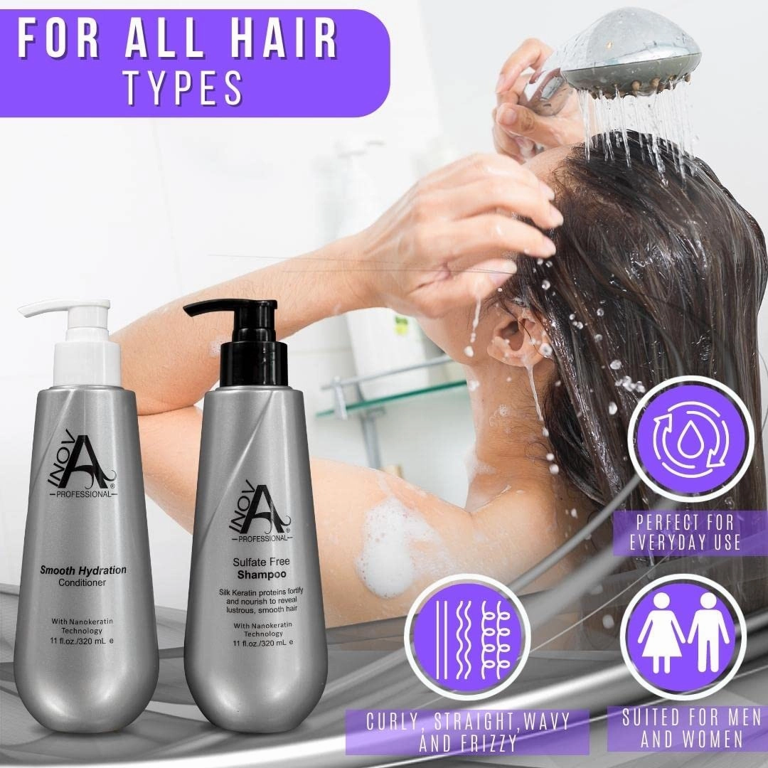 Silk Keratin Shampoo & Conditioner Set - Smooth Protection Sulfate-Free Shampoo & Smooth Hydration Conditioner, 11 Ounce - 2 Count (Pack of 1), Grey