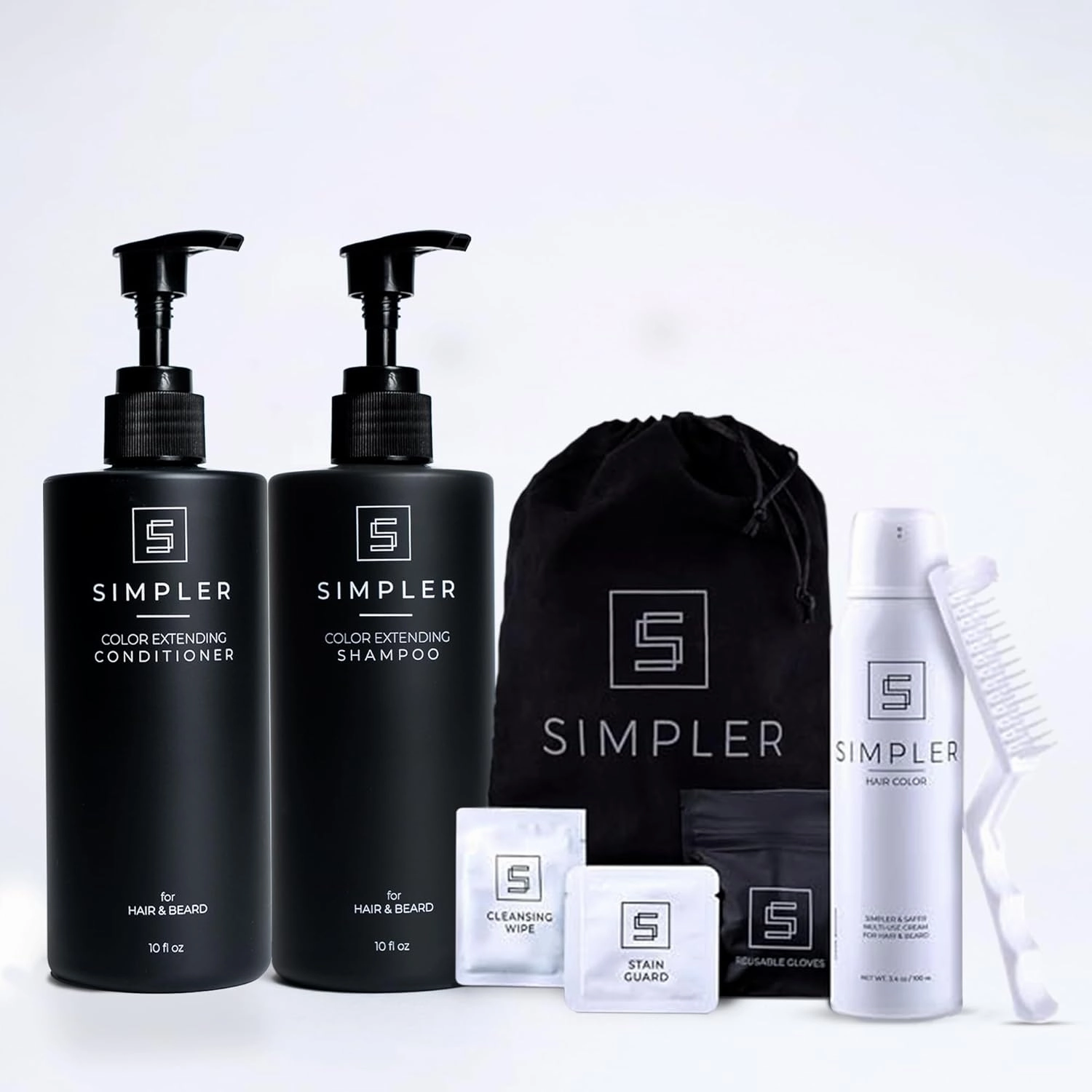Simpler Men’s Hair Color Kit (Light Brown) for 100% Gray Coverage & Color Protecting Shampoo/Conditioner (Sweet Agave) for Dyed Hair & Beard with Coconut & Almond Oils
